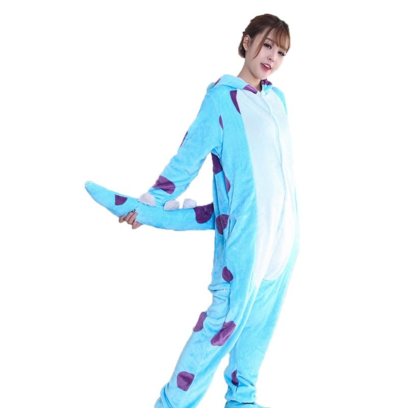 Adults' Kigurumi Pajamas Blue Monster Flannel Blue Cosplay Animal Sleepwear