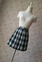 Black and White Plaid Skirt Mini Pleated Plaid Skirt Outfit A-line High Waisted image 7