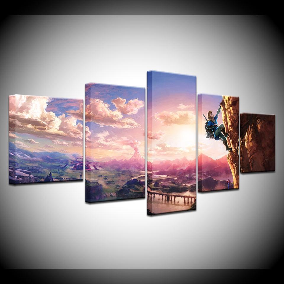 5 panel print Zelda Breath of The Wild Art canvas frame Poster New Game