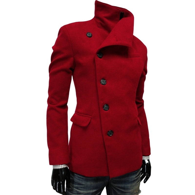 2021 Fashion New Men's Casual Design Wind Wool Coat Men(Red/Black/Gray/Blue)