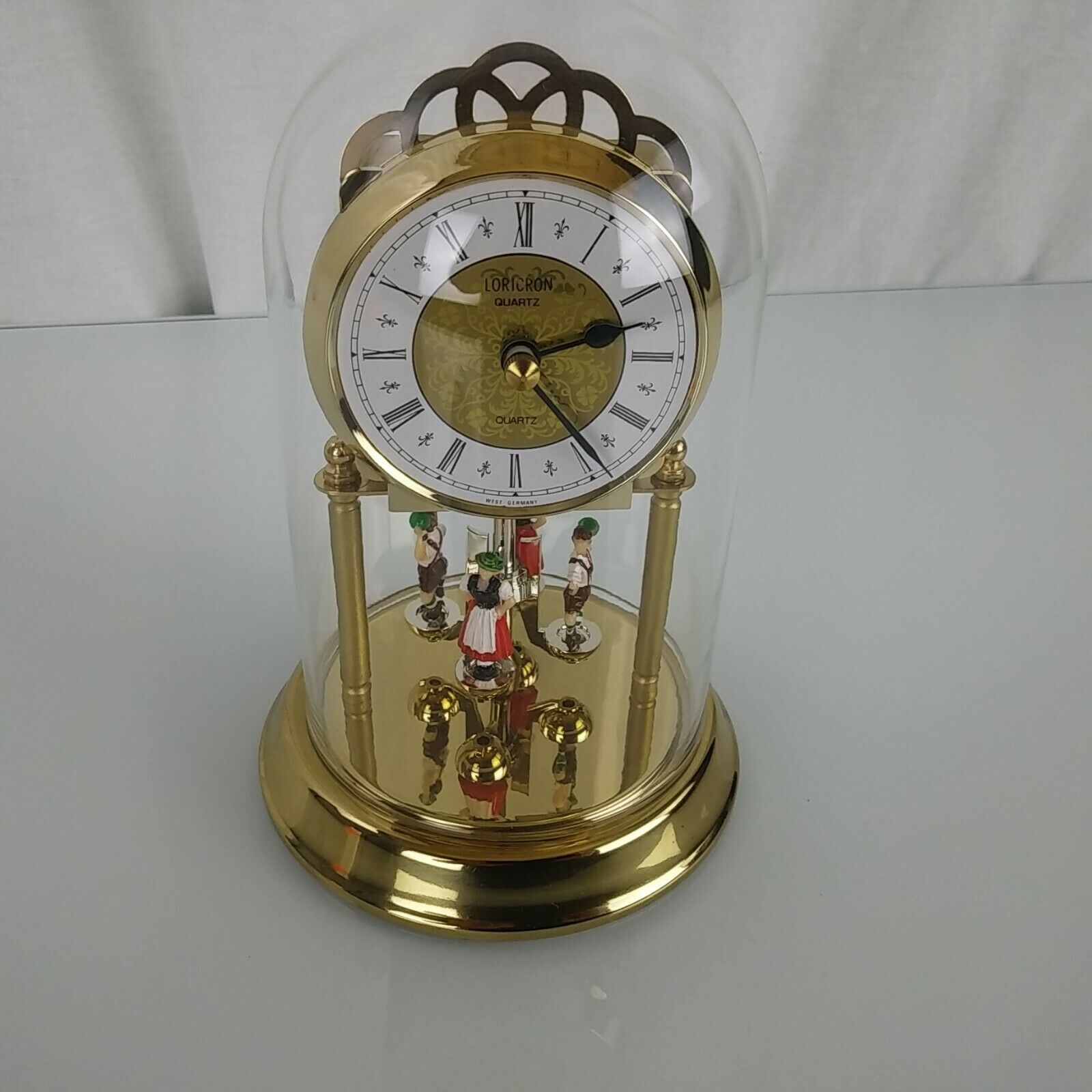 Loricron Quartz 85 Clock W085/00675 Glass Dome German Germany Folk Dancers Shelf, Mantel