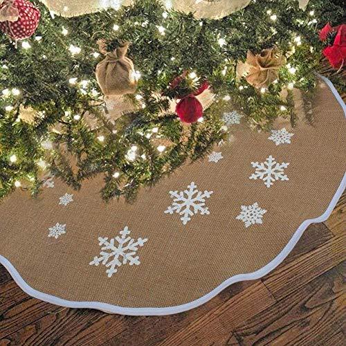OurWarm Christmas Tree Skirt 30 Inch Burlap Tree Skirt White Snowflake