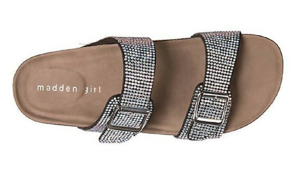 Women's Madden Girl Brandor Molded Footbed Slide Sandals Rhinestones