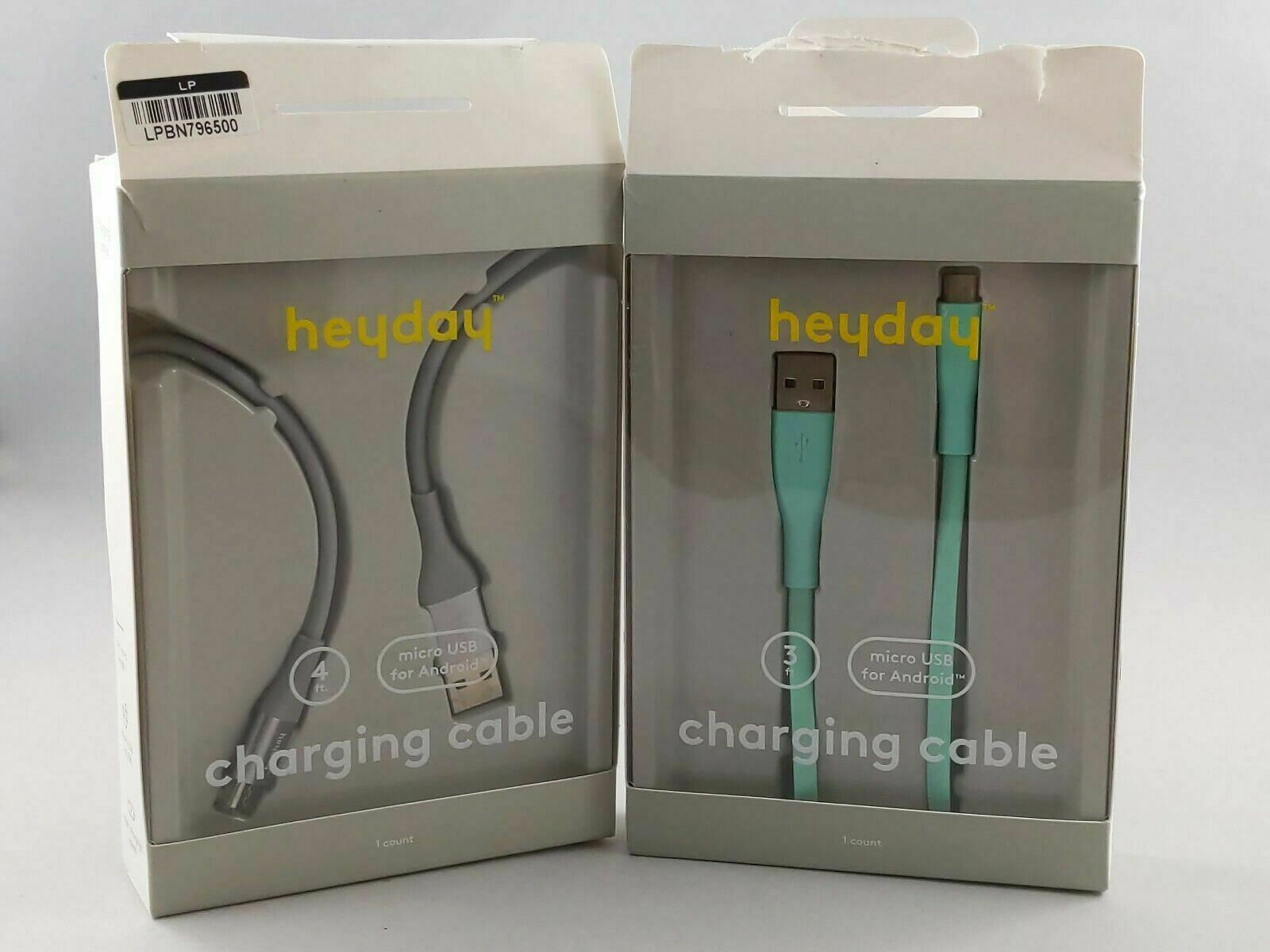 Set of 2, heyday Micro USB to USB A Charging Cord Teal 3 ft & Gray 6 ft