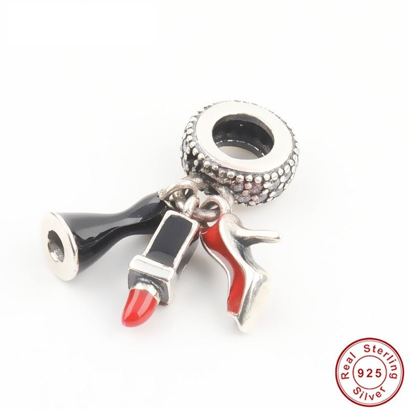 Authentic pandora Red High Heels Shoes Lipstick Charm Bracelet 925 Sterling Silv Charms