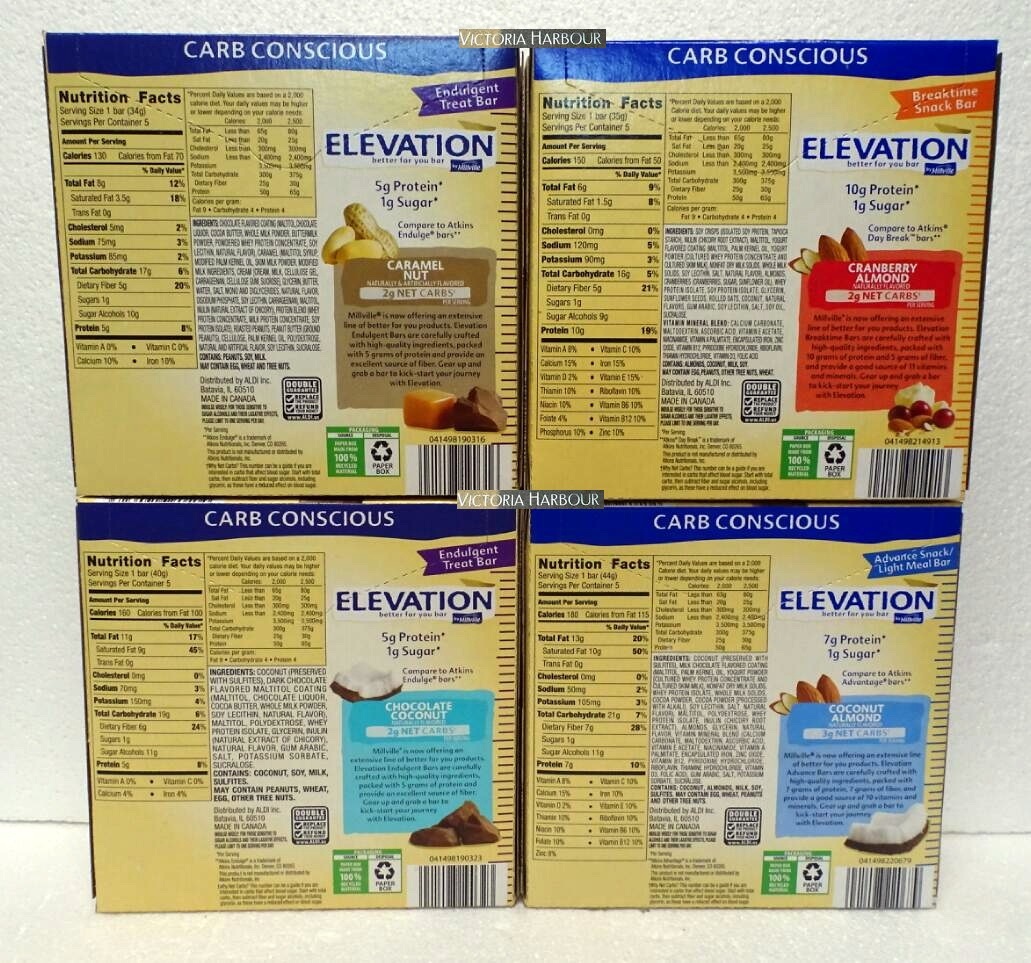 Millville Elevation Protein Bars Carb Conscious 4 Variety Flavors