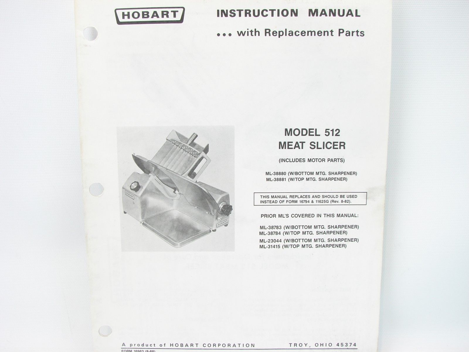 hobart and slicer and repair and manual