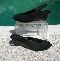 Donald Pliner Couture Black Mesh Patent Leather Wedge Shoe New Peep Toe $225 NIB - $90.00