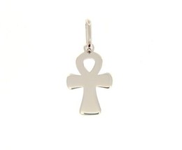 SOLID 18K WHITE GOLD CROSS, FLAT CROSS OF LIFE, ANKH SHINY 1 INCH MADE IN ITALY image 1