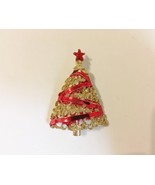 Tree Pin Brooch Christmas Vintage Red Ribbon Star Enamel Gold Metal Fili... - $15.00