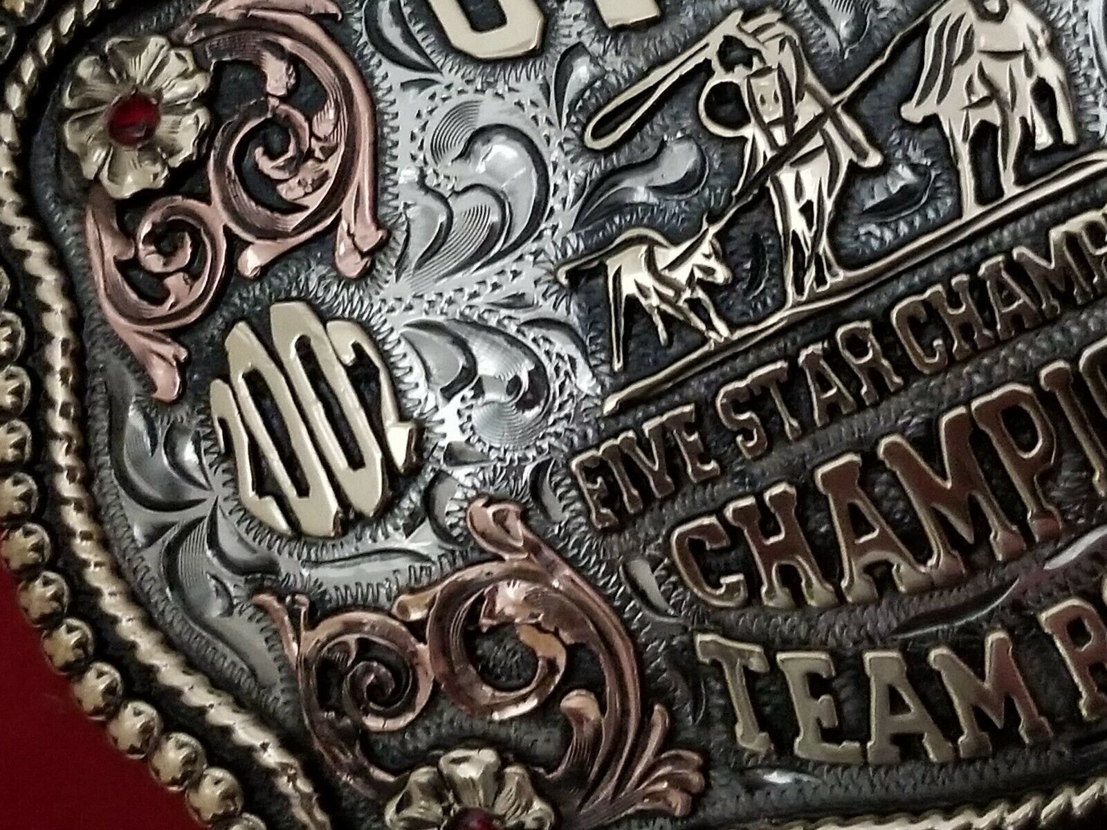 2002 RODEO VINTAGE TROPHY BELT BUCKLEOGDEN UTAH 5 STAR TEAM ROPING