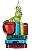 Kurt Adler Worlds Best Teacher Book Worm Christmas Tree Ornament  - $18.95