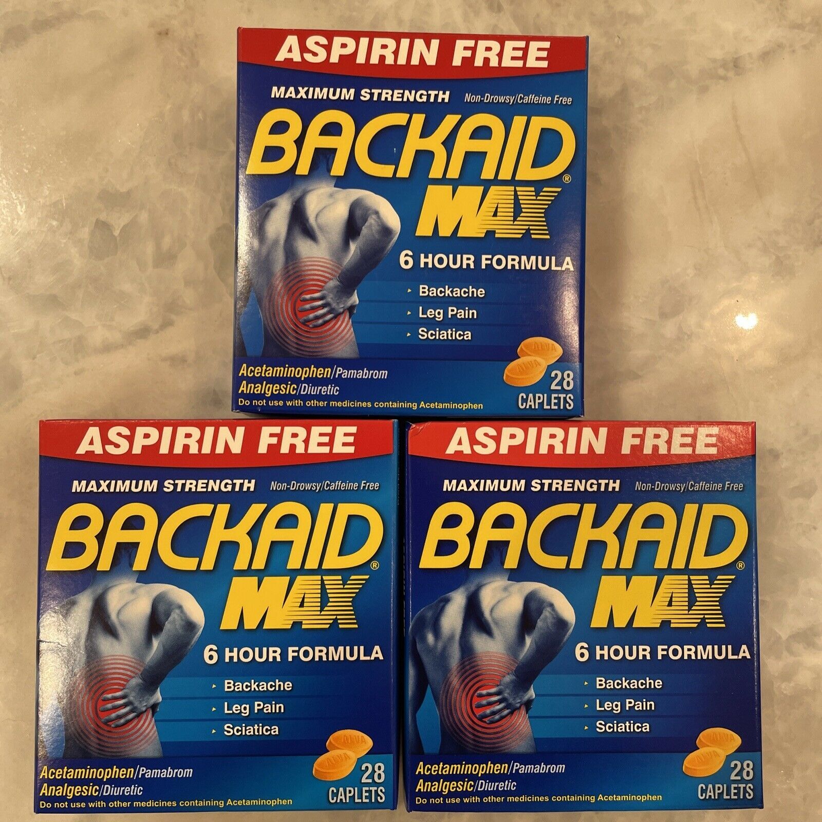 Backaid Max Strength Pain Relief Caplets 28ct Back Aid(3)exp 2022