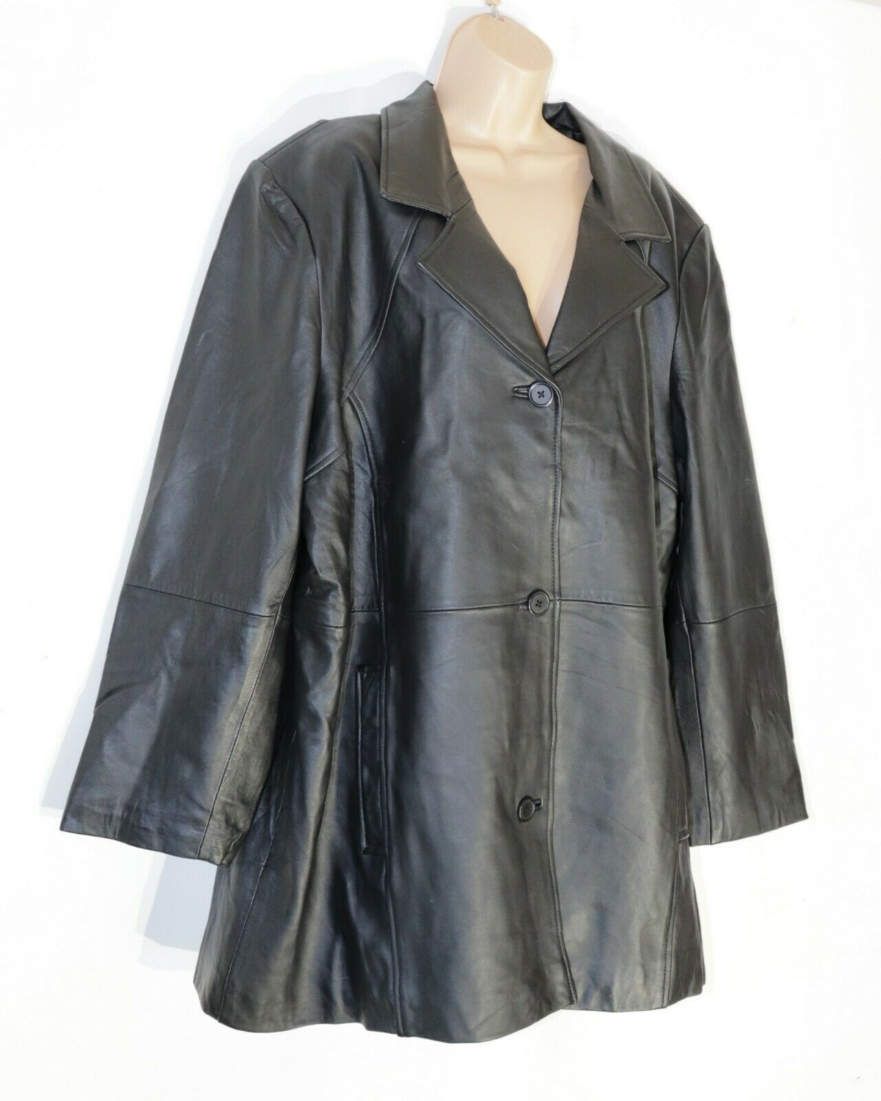 Women's Vintage CHARLES KLEIN Hip Black 100% Real Leather Jacket Coat ...