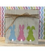 1 Pcs Three Bunny Square Tiered Tray Rustic Wood With Mini Sign #MNHS - $13.98