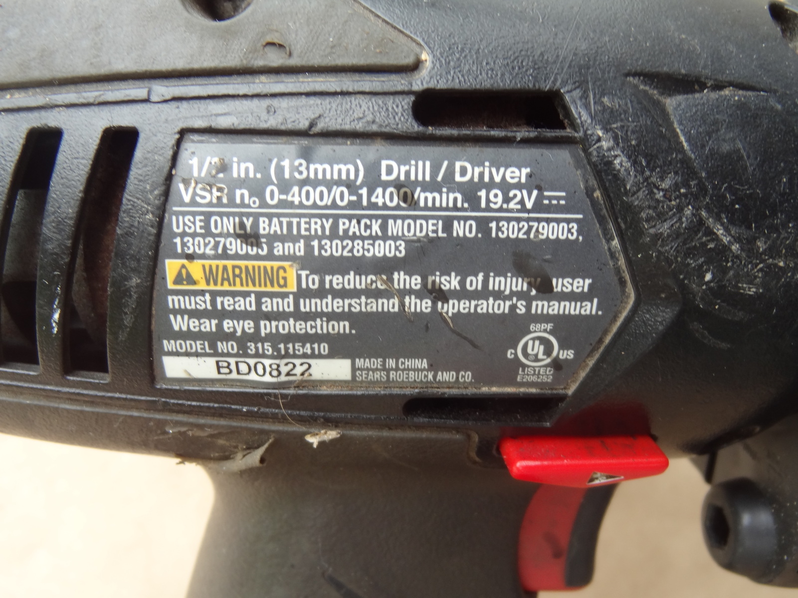 CRAFTSMAN 19.2V 19.2 VOLT CORDLESS DRILL BARE TOOL ONLY 315.115410 W