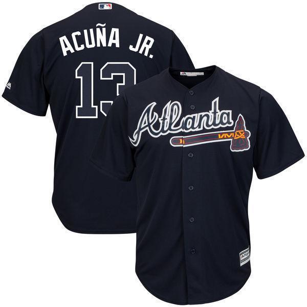 Youth/Kids 2018 Atlanta Braves 13 Ronald Acuna Jr. Jersey Sewn on Navy