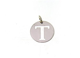 18K White Gold Round Medal With Initial T Letter T Made In Italy Diameter 0.5 In - $177.75