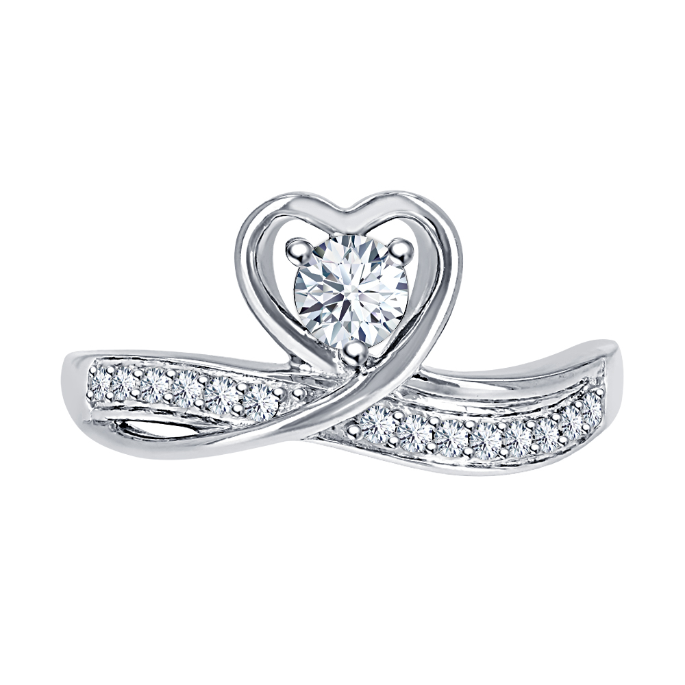 Round Cut Diamond 14k White Gold Over 925 Silver Lovely Heart Promise Ring