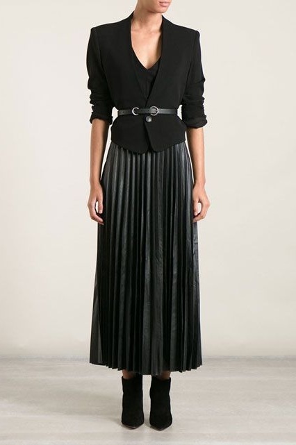 New black metallic long pleated women skirt maxi length metalic spring summer