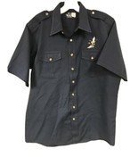 Woolrich Mens LARGE Shirt 100% Cotton Button Down Navy Blue Duck Embroid... - $19.79