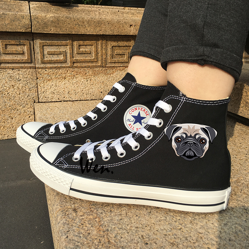 Black Converse Original Design Pet Dog Pug Canvas Sneakers Shoes Men Women