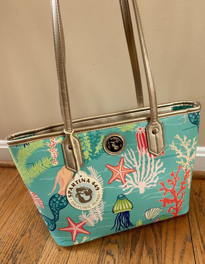 Spartina 449 Golden Mermaid Shoulder Tote Bag Jellyfish Starfish Ocean ...