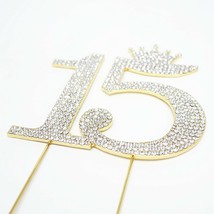 Gold 15th Birthday Quinceanera 15 Crown Cake Topper Rhinestone Party Sup... - $21.19