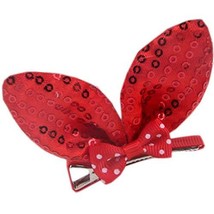 Set Of 5 Cute Rabbit Ears Side Clips Hair Pins Hair Accessories(Red Sequins)