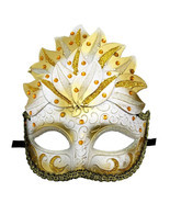 White Gold Venetian Mask Masquerade Mardi Gras Leaf Cascade Crystal - $22.52