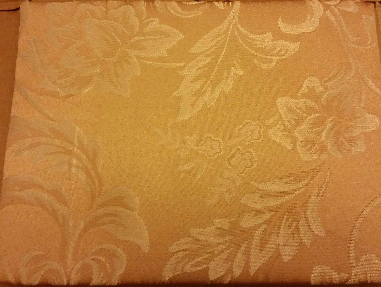 Primary image for DAMASK LINEN Tablecloth 60"x84" OBLONG (6-8 ppl) FLOWERS ON GOLD/DARK BEIGE, BH