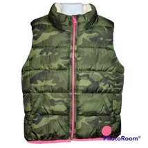 GAP Kids Puffer Vest Girls Size Large Camo Print Green Pink Soft Sherpa Lined - $19.79