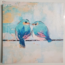 Canvas Print of 2 Blue Birds, Bluebird Wall Art, Frameless, 8x8 inch image 2