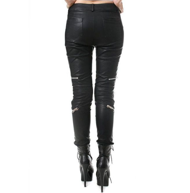 Women Slim Fit Ripped Genuine Black Leather Pants Mono ectric - Women's ...