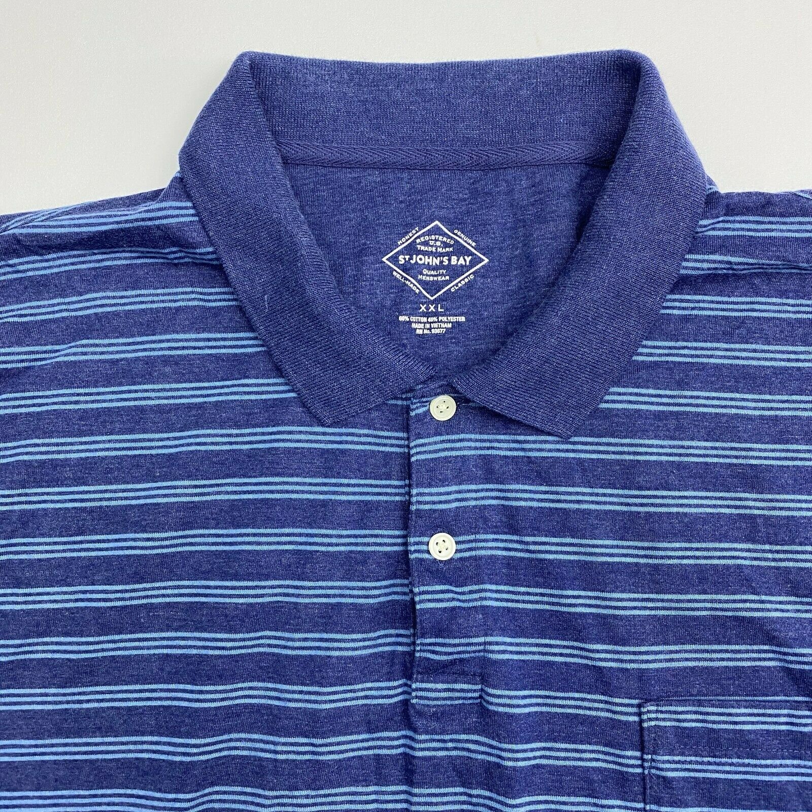 St Johns Bay Polo Shirt Mens XXL Blue Stripe Short Sleeve Casual - Polos