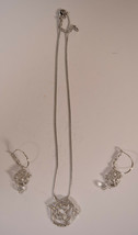 Disney & Swarovski Beauty And The Beast Rose Necklace Earrings Silver Tone Swaro - $104.94