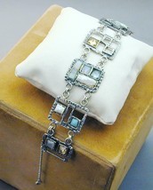 Ascopa Sterling Multi Gemstone Modernist Panel Link Bracelet 7.5&quot; NWOB Wide - $125.00