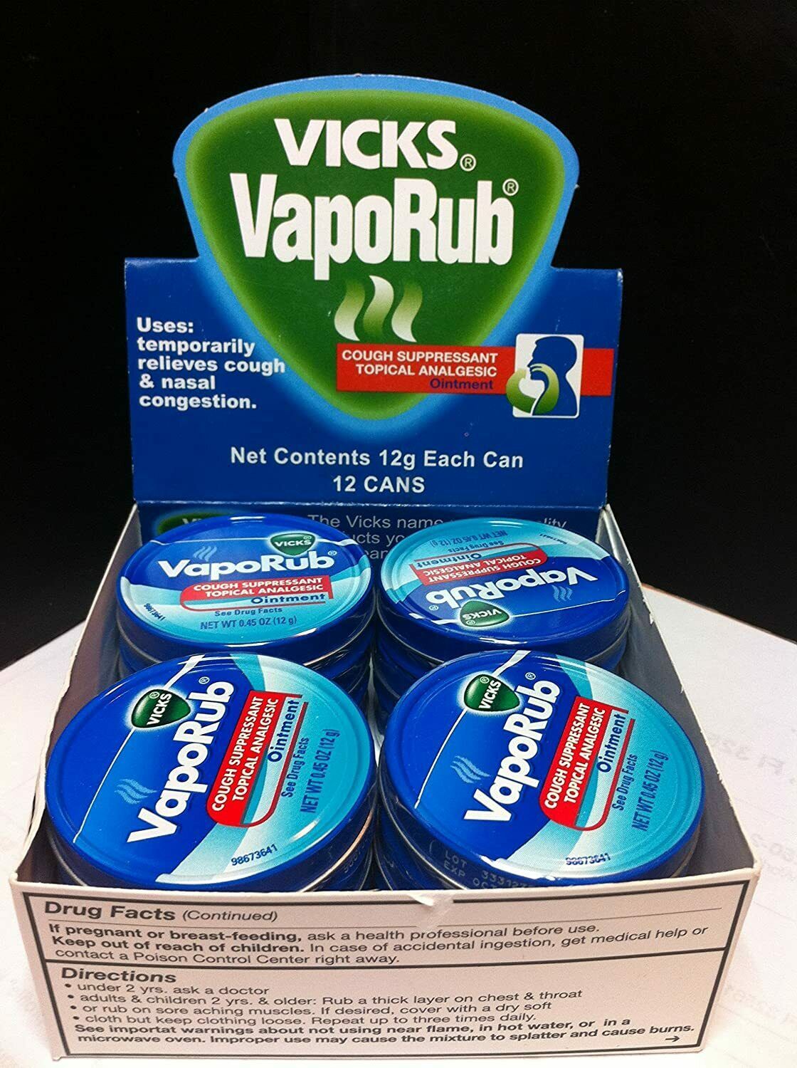 VICKS VapoRub Cough Suppressant Topical Analgesic Ointment .45oz / 12g ...