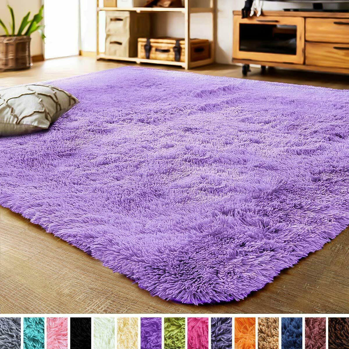 Lavender Faux Fur Rug Area Shaggy 5.3 x 7.5 Home Decor Push Carpet