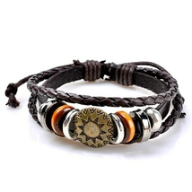 Vintage circles sun pattern embelished layered bracelet cofee thumb200