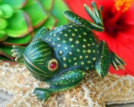 Vintage Erwin Pearl Frog Toad Green Enamel Gold Tone Brooch Pin Signed - $32.95