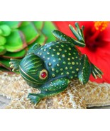 Vintage Erwin Pearl Frog Toad Green Enamel Gold Tone Brooch Pin Signed - $32.95