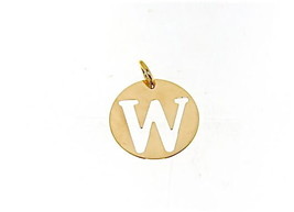 18K Yellow Gold Luster Round Medal With Letter W Made In Italy Diameter 0.5 In - $177.75