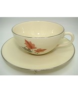 Trio By Leno X-446 Made in USA Teacup and Saucer Set Ivory Leaves Silver... - $24.74