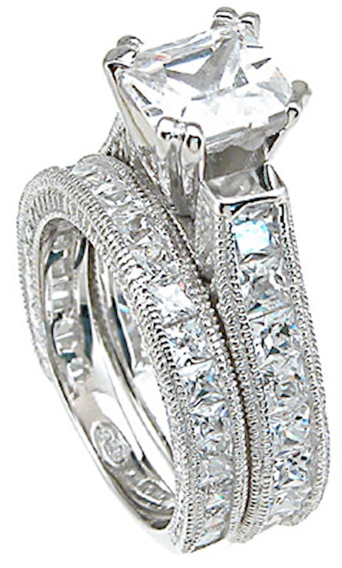 5ct Vintage Style Cubic Zirconia Cz Wedding Ring Set Solid 925 Sterling Silver Cz Moissanite