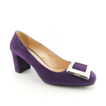 PRADA Size 8 Purple Suede Logo Buckle Heels Pumps Shoes 38.5 Eur - $279.00
