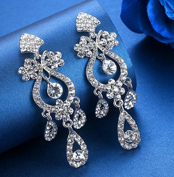 Bridal Silver Plated Chandelier Earrings And Similar Items R Long Drop Earrings For Silver Color Teardrop Rhinestone Bridal Dangle Wedding Jewelry
