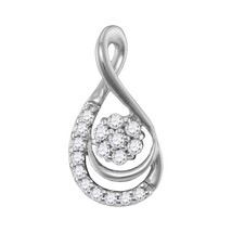10kt White Gold Womens Round Diamond Flower Cluster Teardrop Pendant 1/10 Cttw - $119.00
