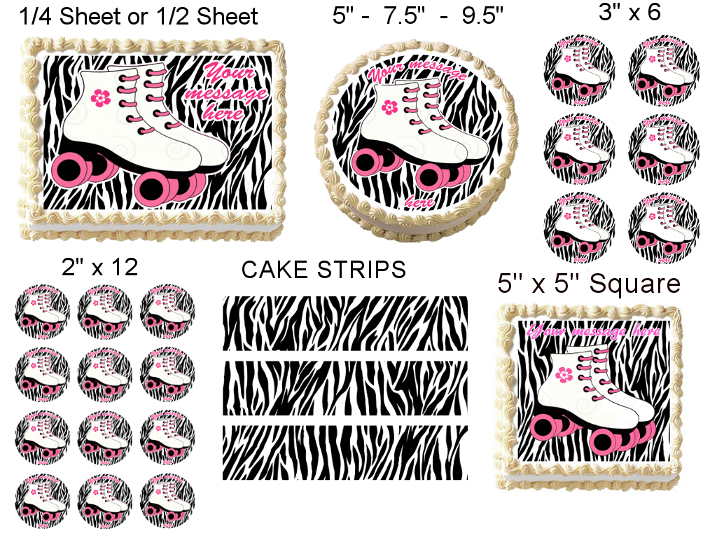 ZEBRA ROLLER SKATES Image Edible cake topper Girls Party decoration