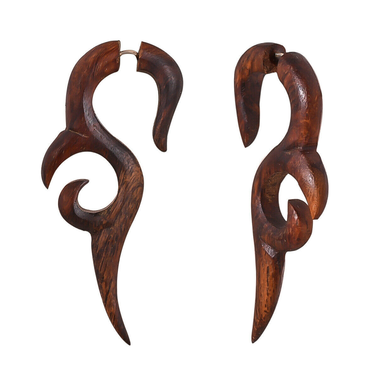Wooden Earrings Carved African Tribal Big Fake Gauge for women 2.7